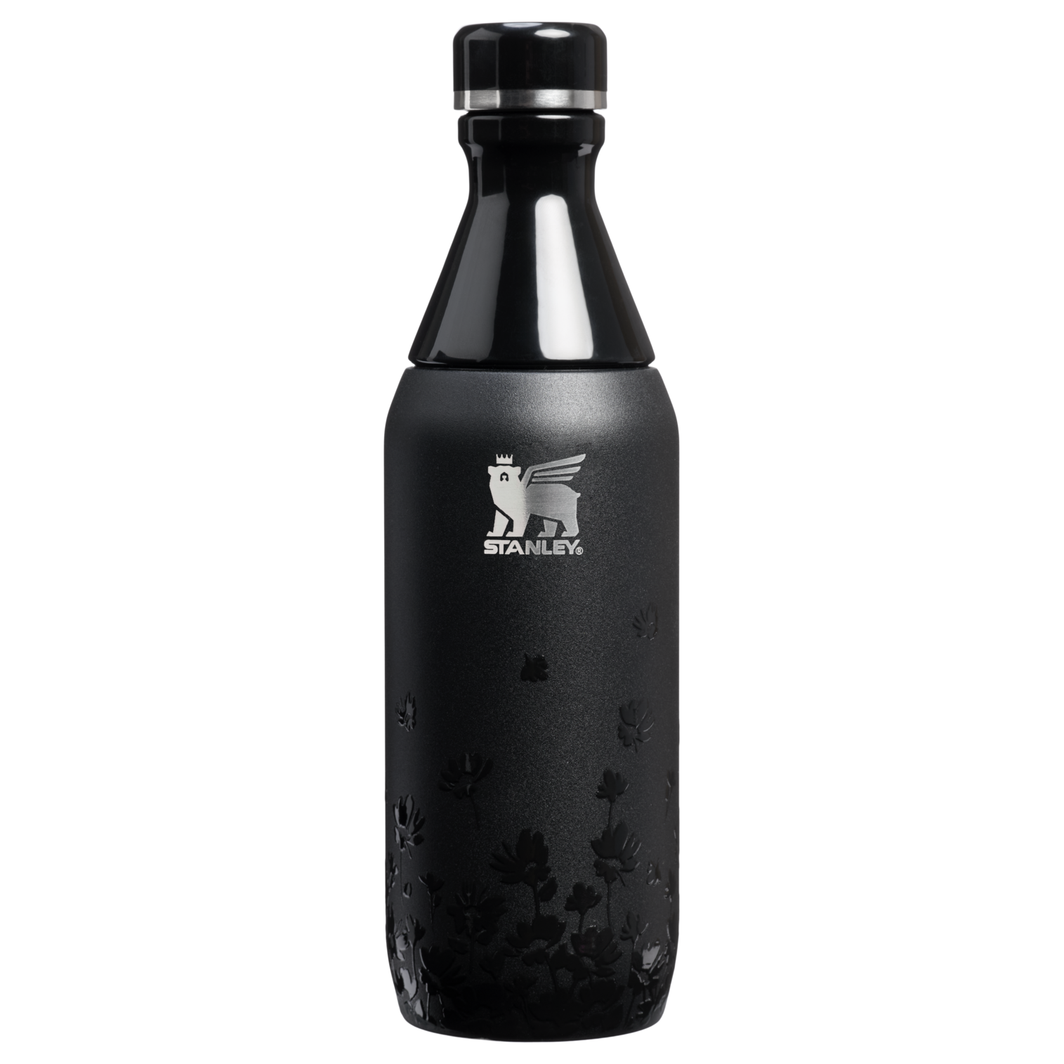 Stanley Jennie Collab 12 Ounce All Day Slim Bottle In Midnight Ruby With Embossed Flowers